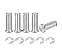 sourcing map 5Set M10x30mm 304 Stainless Steel Cylindrical Shaft Snap Ring Locating Pin, Flat Head Grooved Hinge Cylinder Position Pin with E Clip Retaining Ring, Silver