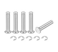 sourcing map 5Set M5x25mm 304 Stainless Steel Cylindrical Shaft Snap Ring Locating Pin, Flat Head Grooved Hinge Cylinder Position Pin with E Clip Retaining Ring, Silver