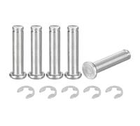 sourcing map 5Set M8x35mm 304 Stainless Steel Cylindrical Shaft Snap Ring Locating Pin, Flat Head Grooved Hinge Cylinder Position Pin with E Clip Retaining Ring, Silver