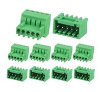 sourcing map 5Set PCB Terminal Block, 125V 4A Male&Female 5 Pin 2.54mm Distance PCB Screw Mount Terminal Block Connector for Industrial Use, Electronic Projects, Green