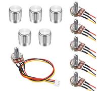 sourcing map 5Set WH148 B100K Ohm Potentiometer Kit, 3Pins Variable Resistors Single Linear Taper Rotary Potentiometer with 20cm Connector Wire Cable, Silver Rotary Knobs, Nuts, and Washers