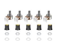 sourcing map 5Set WH148 B100K Ohm Rotary Potentiometer with Switch, 3Pins Linear Taper Pot with Push Button, Yellow AG3 Knob Cap Nuts Washers for Electric Guitar,Speakers