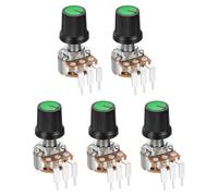 sourcing map 5Set WH148 B100K Ohm Rotary Potentiometer with Switch, 3Pins Linear Taper Pot with Push Button, Green AG3 Knob Cap Nuts Washers for Electric Guitar,Speakers