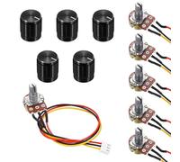 sourcing map 5Set WH148 B10K Ohm Potentiometer Kit, 3Pins Variable Resistors Single Linear Taper Rotary Potentiometer with 20cm Connector Wire Cable, Black Rotary Knobs, Nuts, and Washers