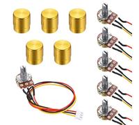 sourcing map 5Set WH148 B10K Ohm Potentiometer Kit, 3Pins Variable Resistors Single Linear Taper Rotary Potentiometer with 20cm Connector Wire Cable, Gold Rotary Knobs, Nuts, and Washers