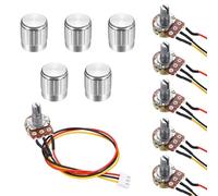 sourcing map 5Set WH148 B10K Ohm Potentiometer Kit, 3Pins Variable Resistors Single Linear Taper Rotary Potentiometer with 20cm Connector Wire Cable, Silver Rotary Knobs, Nuts, and Washers