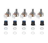 sourcing map 5Set WH148 B10K Ohm Rotary Potentiometer with Switch, 3Pins Linear Taper Pot with Push Button, Blue AG3 Knob Cap Nuts Washers for Electric Guitar,Speakers