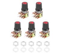 sourcing map 5Set WH148 B1K Ohm Potentiometer Kit, 6-Pin Split Shaft Rotary Linear Dual Taper Rotary Audio Potentiometer with Knob Nut and Washer for Audio Volume Control, 15mm Shaft, Black/Red