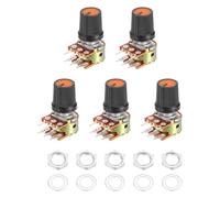 sourcing map 5Set WH148 B1K Ohm Potentiometer Kit, 6-Pin Split Shaft Rotary Linear Dual Taper Rotary Audio Potentiometer with Knob Nut Washer for Audio Volume Control, 15mm Shaft, Black/Orange