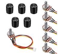 sourcing map 5Set WH148 B1M Ohm Potentiometer Kit, 3Pins Variable Resistors Single Linear Taper Rotary Potentiometer with 20cm Connector Wire Cable, Black Rotary Knobs, Nuts, and Washers