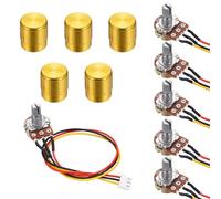 sourcing map 5Set WH148 B1M Ohm Potentiometer Kit, 3Pins Variable Resistors Single Linear Taper Rotary Potentiometer with 20cm Connector Wire Cable, Gold Rotary Knobs, Nuts, and Washers