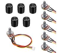 sourcing map 5Set WH148 B200K Ohm Potentiometer Kit, 3Pins Variable Resistors Single Linear Taper Rotary Potentiometer with 20cm Connector Wire Cable, Black Rotary Knobs, Nuts, and Washers