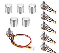 sourcing map 5Set WH148 B200K Ohm Potentiometer Kit, 3Pins Variable Resistors Single Linear Taper Rotary Potentiometer with 20cm Connector Wire Cable, Silver Rotary Knobs, Nuts, and Washers