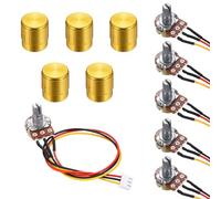 sourcing map 5Set WH148 B200K Ohm Potentiometer Kit, 3Pins Variable Resistors Single Linear Taper Rotary Potentiometer with 20cm Connector Wire Cable, Gold Rotary Knobs, Nuts, and Washers