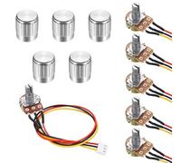 sourcing map 5Set WH148 B250K Ohm Potentiometer Kit, 3Pins Variable Resistors Single Linear Taper Rotary Potentiometer with 20cm Connector Wire Cable, Silver Rotary Knobs, Nuts, and Washers