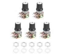 sourcing map 5Set WH148 B250K Ohm Potentiometer Kit, 6-Pin Split Shaft Rotary Linear Dual Taper Rotary Audio Potentiometer with Knob Nut Washer for Audio Volume Control, 15mm Shaft, Black/White