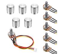 sourcing map 5Set WH148 B2K Ohm Potentiometer Kit, 3Pins Variable Resistors Single Linear Taper Rotary Potentiometer with 20cm Connector Wire Cable, Silver Rotary Knobs, Nuts, and Washers