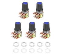 sourcing map 5Set WH148 B2K Ohm Potentiometer Kit, 6-Pin Split Shaft Rotary Linear Dual Taper Rotary Audio Potentiometer with Knob Nut Washer for Audio Volume Control, 15mm Shaft, Black/Blue
