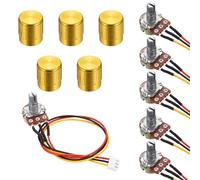 sourcing map 5Set WH148 B500K Ohm Potentiometer Kit, 3Pins Variable Resistors Single Linear Taper Rotary Potentiometer with 20cm Connector Wire Cable, Gold Rotary Knobs, Nuts, and Washers