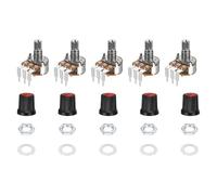 sourcing map 5Set WH148 B500K Ohm Rotary Potentiometer with Switch, 3Pins Linear Taper Pot with Push Button, Red AG3 Knob Cap Nuts Washers for Electric Guitar,Speakers