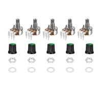sourcing map 5Set WH148 B500K Ohm Rotary Potentiometer with Switch, 3Pins Linear Taper Pot with Push Button, Green AG3 Knob Cap Nuts Washers for Electric Guitar,Speakers