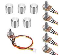 sourcing map 5Set WH148 B50K Ohm Potentiometer Kit, 3Pins Variable Resistors Single Linear Taper Rotary Potentiometer with 20cm Connector Wire Cable, Silver Rotary Knobs, Nuts, and Washers
