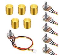 sourcing map 5Set WH148 B50K Ohm Potentiometer Kit, 3Pins Variable Resistors Single Linear Taper Rotary Potentiometer with 20cm Connector Wire Cable, Gold Rotary Knobs, Nuts, and Washers