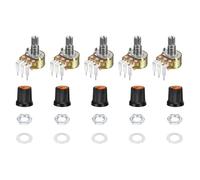sourcing map 5Set WH148 B50K Ohm Rotary Potentiometer with Switch, 3Pins Linear Taper Pot with Push Button, Orange AG3 Knob Cap Nuts Washers for Electric Guitar,Speakers
