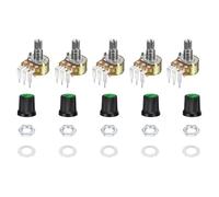sourcing map 5Set WH148 B50K Ohm Rotary Potentiometer with Switch, 3Pins Linear Taper Pot with Push Button, Green AG3 Knob Cap Nuts Washers for Electric Guitar,Speakers
