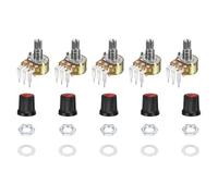 sourcing map 5Set WH148 B50K Ohm Rotary Potentiometer with Switch, 3Pins Linear Taper Pot with Push Button, Red AG3 Knob Cap Nuts Washers for Electric Guitar,Speakers