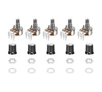 sourcing map 5Set WH148 B50K Ohm Rotary Potentiometer with Switch, 3Pins Rotary Encoder with Push Button and White AG3 Dimmer Switch Knob and Nuts, Washers for Electric Guitar,Speakers