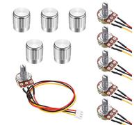 sourcing map 5Set WH148 B5K Ohm Potentiometer Kit, 3Pins Variable Resistors Single Linear Taper Rotary Potentiometer with 20cm Connector Wire Cable, Silver Rotary Knobs, Nuts, and Washers