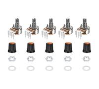 sourcing map 5Set WH148 B5K Ohm Rotary Potentiometer with Switch, 3Pins Rotary Encoder with Push Button and Orange AG3 Dimmer Switch Knob and Nuts, Washers for Electric Guitar,Speakers