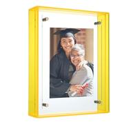 sourcing map 5x6 Inch Acrylic Picture Frame, Floating Picture Frames for Wall or Tabletop Display, Hanging Photo Frame Stand for Office Home, Yellow