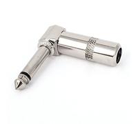 sourcing map 6.35mm Right Angle Double Core Male Guitar Audio Jack Plug Silver Tone