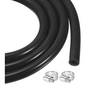 sourcing map 6.6ft Silicone Rubber Tubing 4mm x 6.4mm Plastic Tube Flexible Air Hose for Brewing, Wine Making, Pump Siphon, 1/4" OD, with 2pcs Clamps, Black