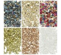 sourcing map 6 Colors Crushed Glass Chips, 1-3mm Irregular Glitter Metallic Glass Broken Glasses Pieces with Laser Bag for Craft DIY Vase Epoxy Halloween Decoration 31g, Gold Color Series