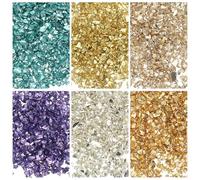 sourcing map 6 Colors Crushed Glass Chips, 1-3mm Irregular Glitter Metallic Glass Broken Glasses Pieces with Laser Bag for Craft DIY Vase Epoxy Halloween Decoration 31g, Solid Colors