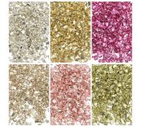 sourcing map 6 Colors Crushed Glass Chips, 1-3mm Irregular Glitter Metallic Glass Broken Glasses Pieces with Laser Bag for Craft DIY Vase Epoxy Halloween Decoration 33g Gold Color Series