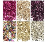 sourcing map 6 Colors Crushed Glass Chips, 1-3mm Irregular Glitter Metallic Glass Broken Glasses Pieces with Laser Bag for Craft DIY Vase Epoxy Halloween Decoration 33g, Multicolored
