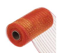 sourcing map 6 Inch Glitter Poly Burlap Mesh for Wreath, Decorative Mesh Fabric Ribbon 10 Yard for Fall Easter Christmas Flower Bow, Light Red & Yellow