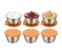 sourcing map 6 Pack 2.8oz Stainless Steel Salad Dressing Containers with Silicone Lids, Reusable Dipping Sauces Cups, Leakproof Condiment Containers for Picnic Travel Kitchen, Red