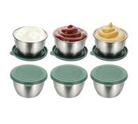 sourcing map 6 Pack 2.8oz Stainless Steel Salad Dressing Containers with Silicone Lids, Reusable Dipping Sauces Cups, Leakproof Condiment Containers for Picnic Travel Kitchen, Green