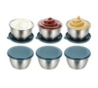 sourcing map 6 Pack 2.8oz Stainless Steel Salad Dressing Containers with Silicone Lids, Reusable Dipping Sauces Cups, Leakproof Condiment Containers for Picnic Travel Kitchen, Blue