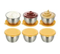 sourcing map 6 Pack 2.8oz Stainless Steel Salad Dressing Containers with Silicone Lids, Reusable Dipping Sauces Cups, Leakproof Condiment Containers for Picnic Travel Kitchen, Yellow