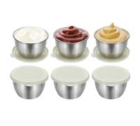 sourcing map 6 Pack 2.8oz Stainless Steel Salad Dressing Containers with Silicone Lids, Reusable Dipping Sauces Cups, Leakproof Condiment Containers for Picnic Travel Kitchen, White