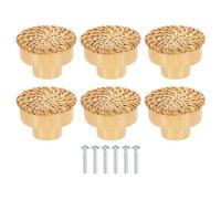 Sourcing Map 6 Pack Brown Rattan Woven Wood Drawer Knobs, 1.57" Round, Sturdy & Durable, Easy to Install, Wide Application