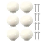 sourcing map 6 Pack Ceramic Cabinet Knobs, 1.3 Inch Round Ceramic Drawer Knob Dresser Pulls with Mounting Screws Knobs Modern Furniture Handles for Kitchen Closet Cupboard, Beige