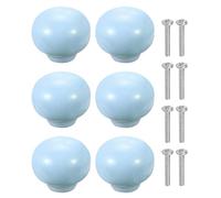 sourcing map 6 Pack Ceramic Cabinet Knobs, 1.3 Inch Round Ceramic Drawer Knob Dresser Pulls with Mounting Screws Knobs Modern Furniture Handles for Kitchen Closet Cupboard, Light Blue