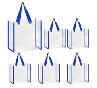 sourcing map 6 Pack Clear Tote Bags Bulk, 12" x 6" x 12" Reusable Clear Plastic Tote Bags with Handles PVC Stadium Approved Clear Bags Beach Bag Transparent for Work Stadium Events, Dark Blue